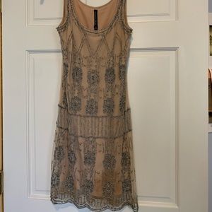 XS peach/nude with silver beaded mini dress by W118 by Walter Baker